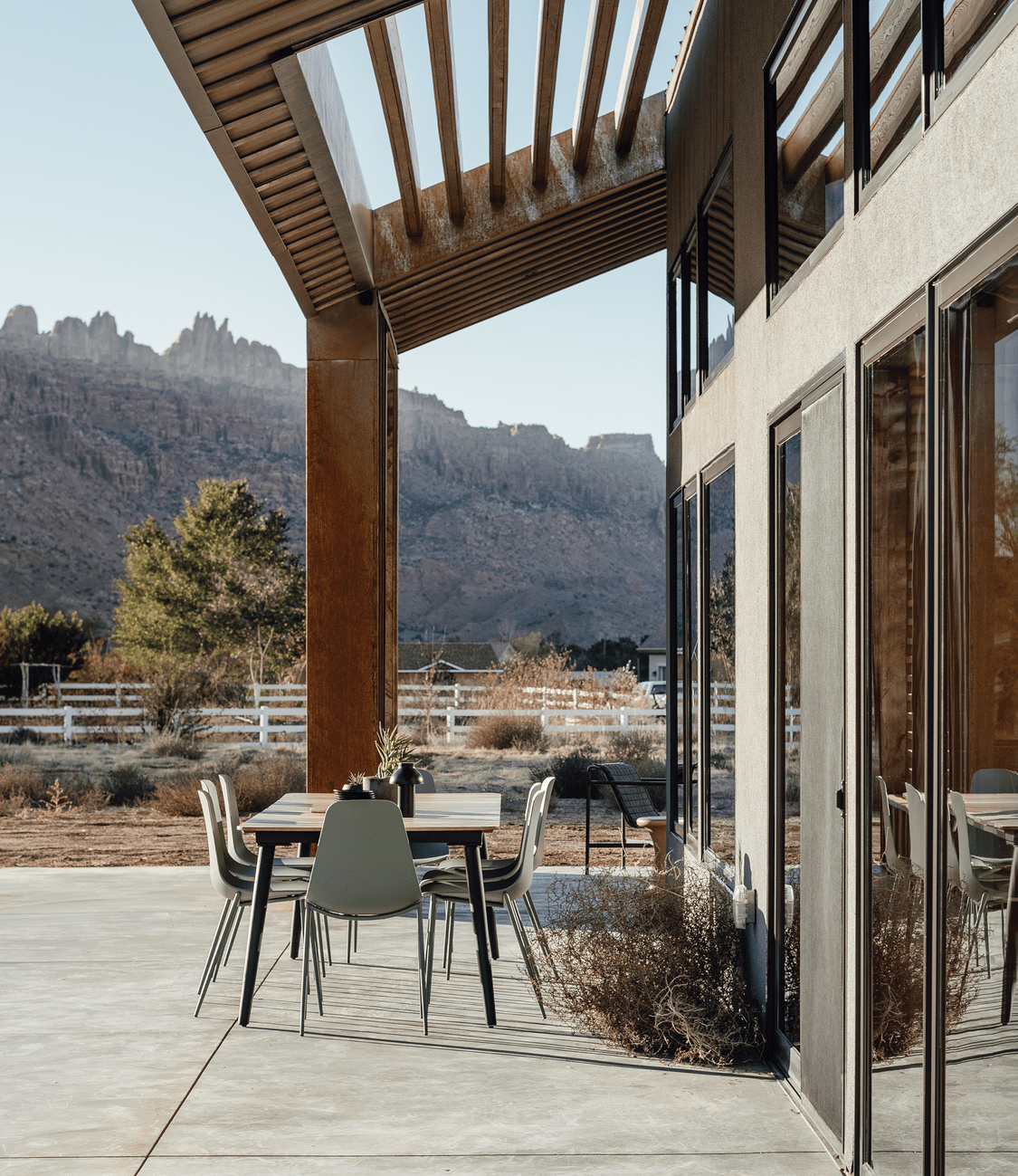 Desert home exterior with Corten roof